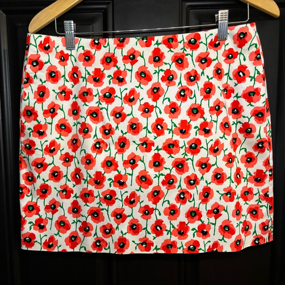 J. Crew Red Floral Mini Skirt Neon Persimmon EUC